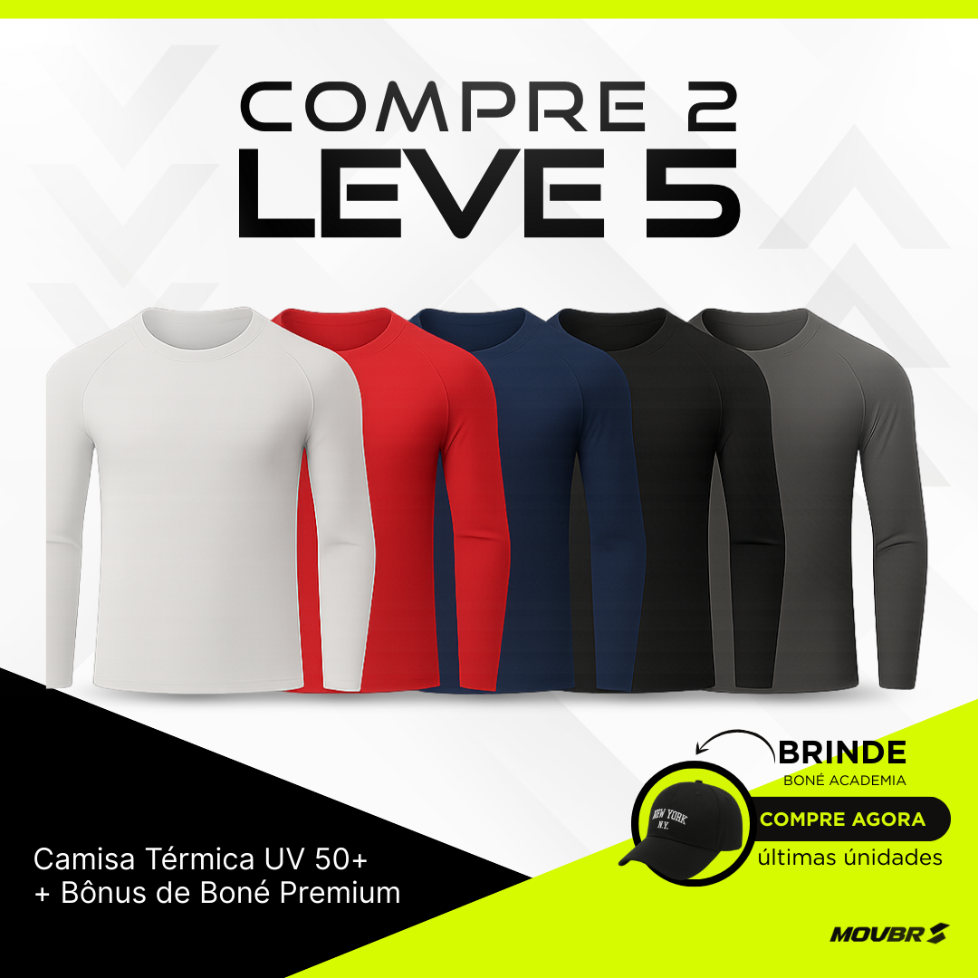 (COMPRE 2 LEVE 5) - Camisa Térmica Esportiva + Boné Academia de Brinde