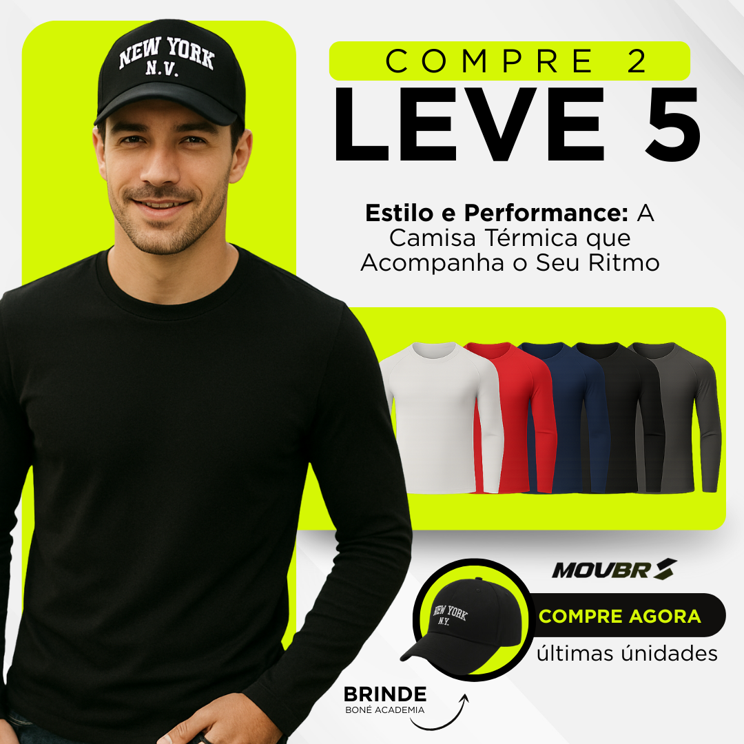 (COMPRE 2 LEVE 5) - Camisa Térmica Esportiva + Boné Academia de Brinde