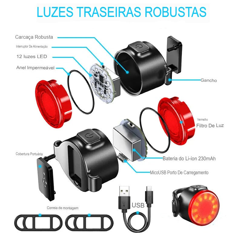 Farol de Bike Led Ultra 1200 e 2000 Lúmens + Lanterna Traseira