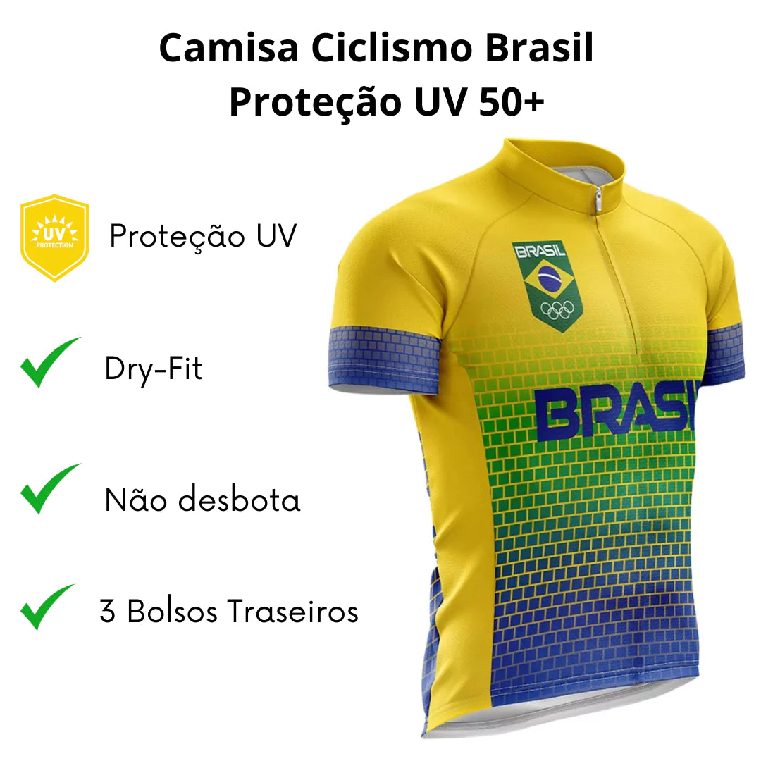Camisa Ciclismo Brasil Proteção UV 50+