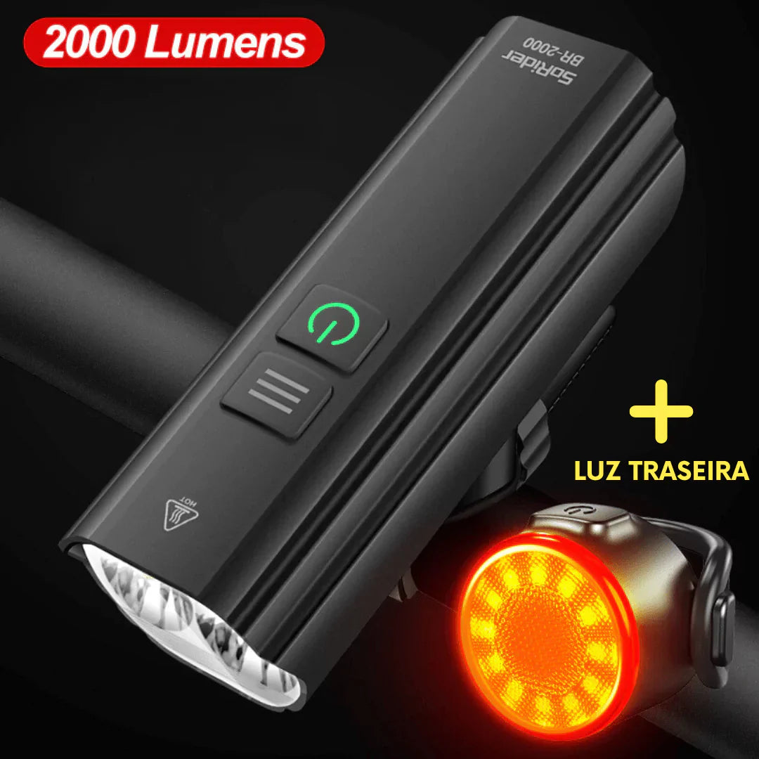 Farol de Bike Led Ultra 1200 e 2000 Lúmens + Lanterna Traseira