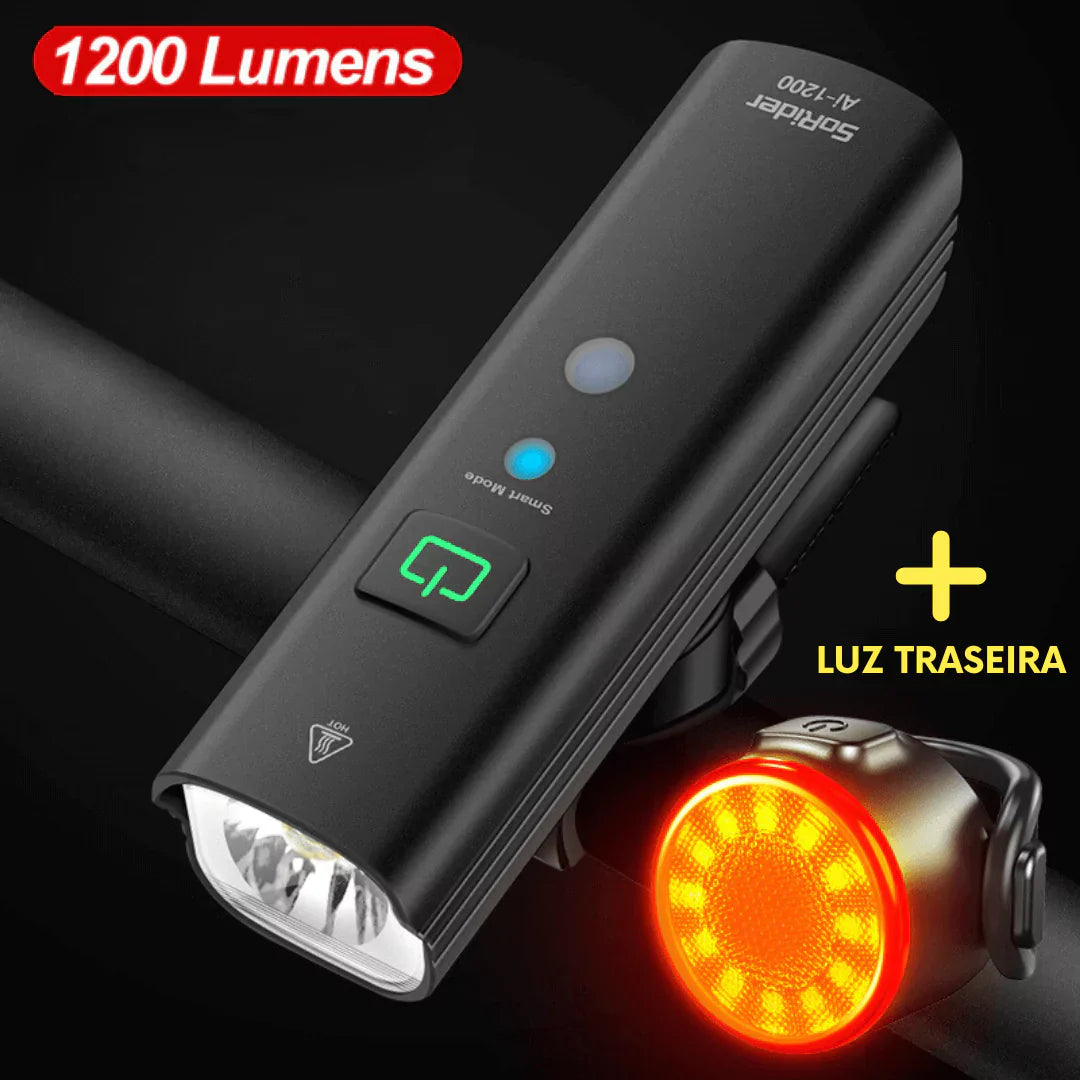 Farol de Bike Led Ultra 1200 e 2000 Lúmens + Lanterna Traseira