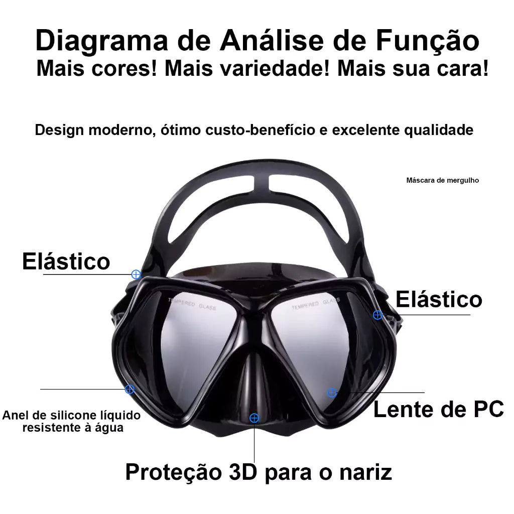Máscara de Mergulho Profissional Adulto Antiembaçante